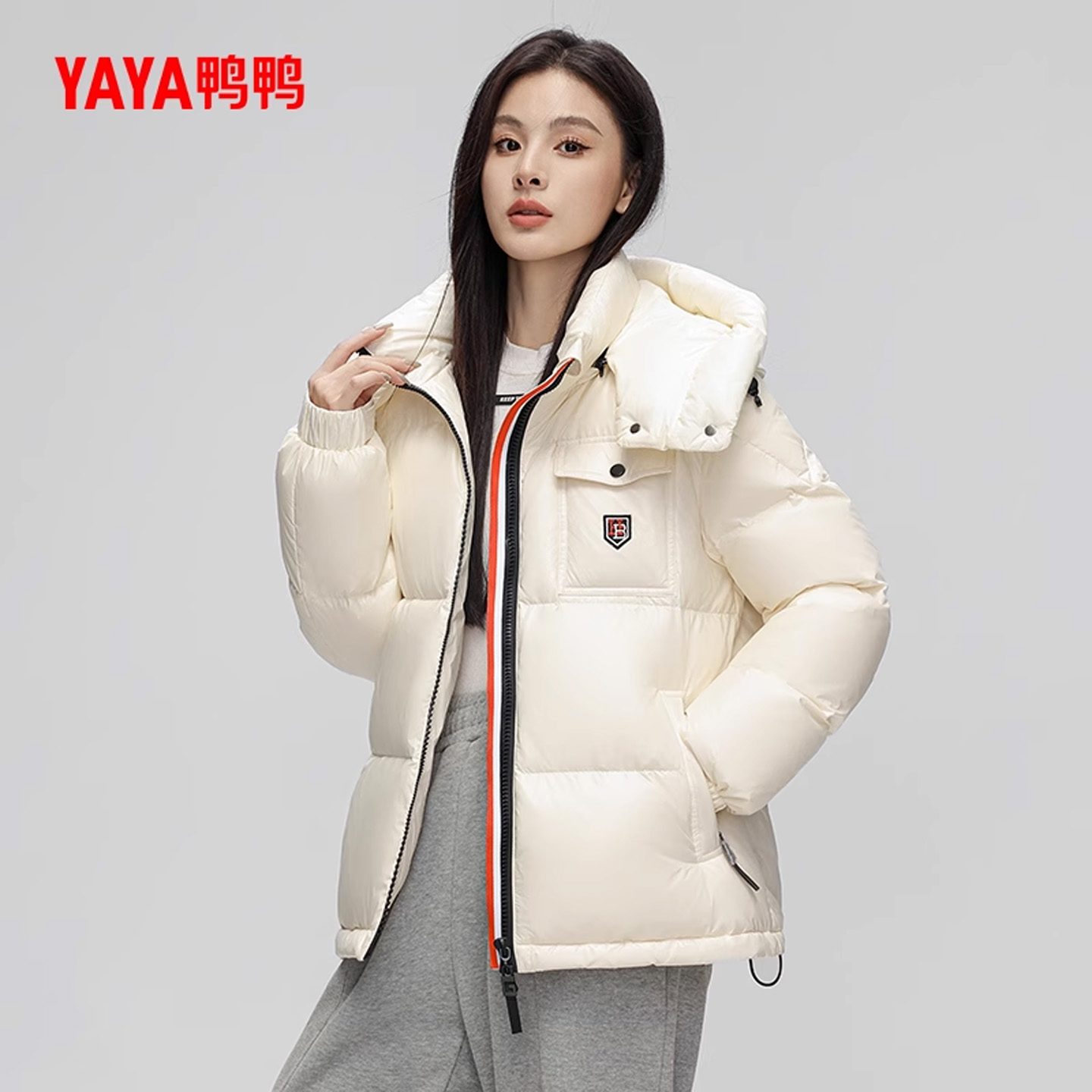 鸭鸭时尚百搭连帽短款羽绒服