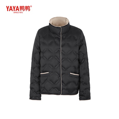 YAYA鸭鸭2025女士新款时尚外套秋冬季立领短款羽绒服保暖拼色外套