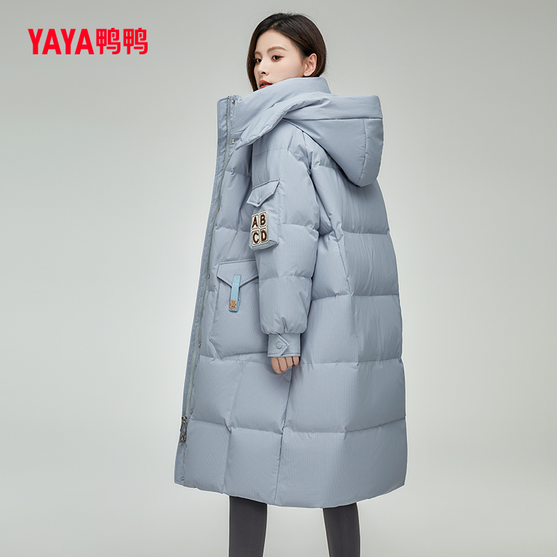 鸭鸭羽绒服女2023年冬季新款中长款连帽时尚休闲保暖外套加厚宽松