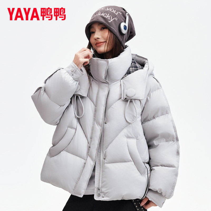YAYA鸭鸭短款羽绒服女26年冬季新款时尚连帽韩版宽松加厚保暖外套