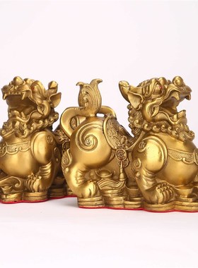 铜貔貅摆件一对全黄铜招财貔恘皮丘客厅店铺装饰办公室工艺品家居