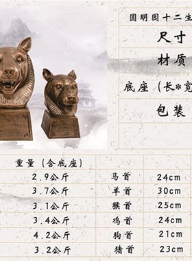 中号圆明园全十二生肖兽首仿古铜铜像鼠牛虎兔龙动物头像