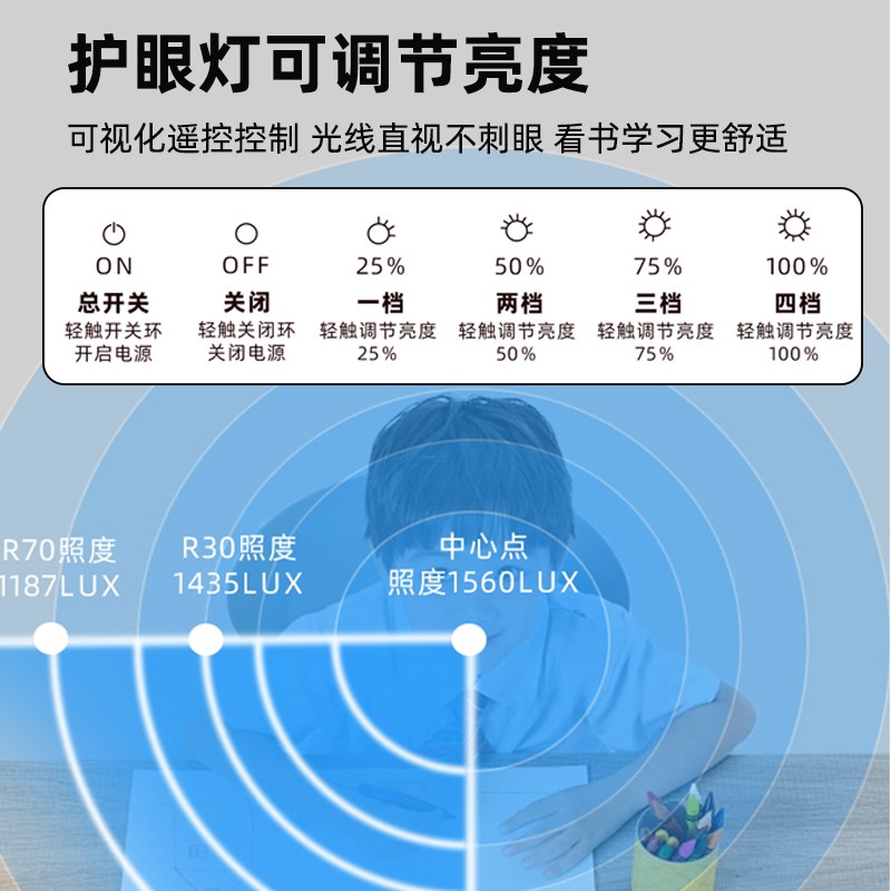 福岚加厚纯实木书桌书架一体家用带护眼灯课桌可升降儿童学习桌椅