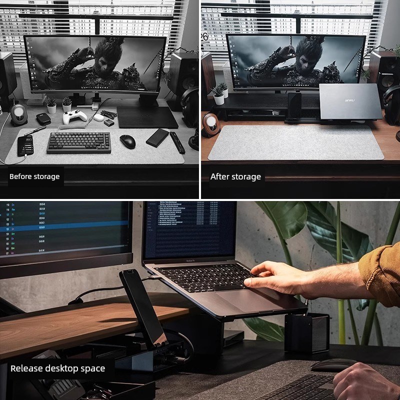 桌面存储模块化显示器升高存储垫电脑桌黑胡桃色桌面桌集