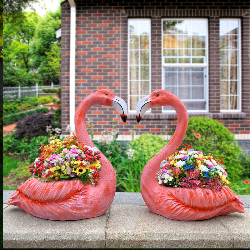创意火烈鸟花盆爱动物玻璃钢雕塑庭院花园装饰婚庆露台布景