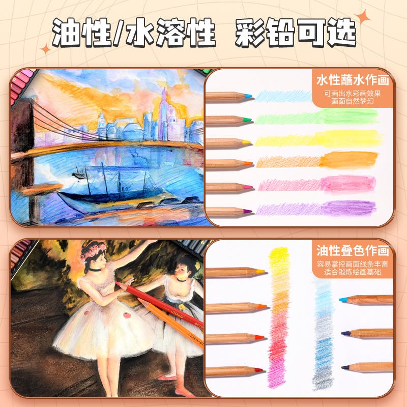 Mrco马雷诺阿油性水溶性彩铅72色大师彩色铅笔色画画拉菲尼彩铅色