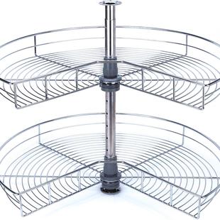 橱柜转角拉篮厨房270度转篮不锈钢旋转双层置物架子小怪物拉转篮