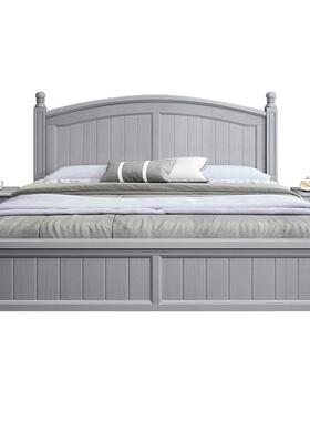 美式约木床白蜡木1.8米抽双人床现代简欧式床1223#灰色.5实卧室屉