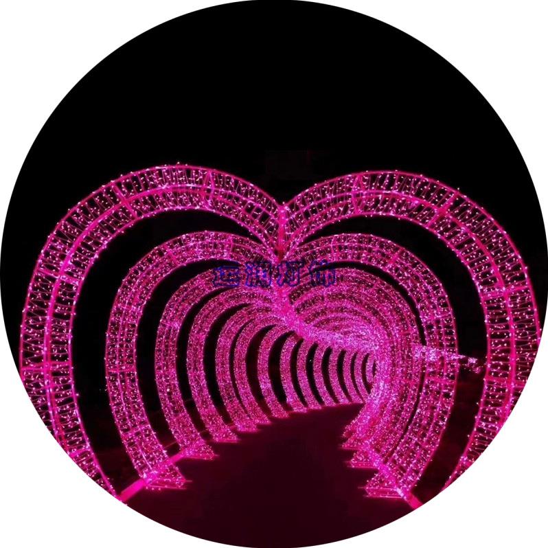 LED节日过街灯LED彩色玫瑰花隧道拱门造型灯梦幻灯光节厂家制作