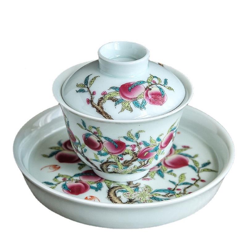 仿古青花盖碗景才德陶瓷功夫茶具泡茶碗家用三盖泡12547茶盖杯壶