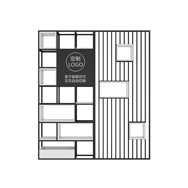 办公室隔断置物架实木书架logo花架咖啡餐厅展示铁艺格栅屏风