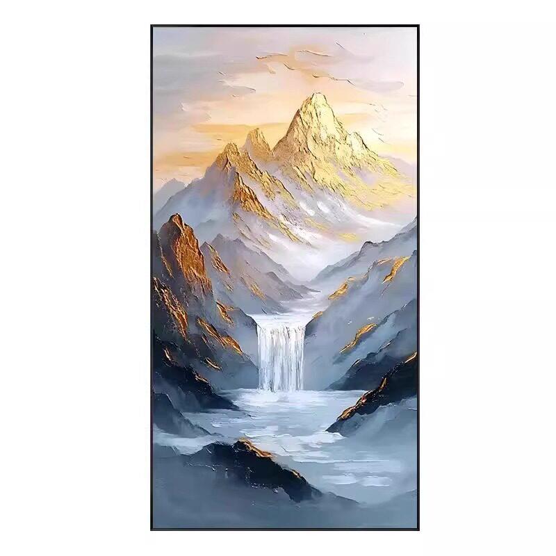 玄关手绘油画大芬村招财山水肌理画日照金山档走廊过道挂画