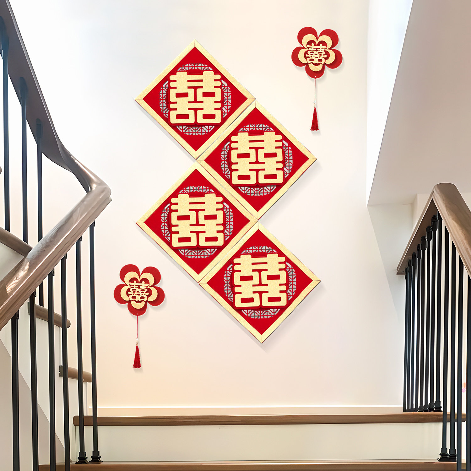 婚房布置套装结婚用品楼梯背景墙装饰玄关装扮婚礼喜字贴场景布置