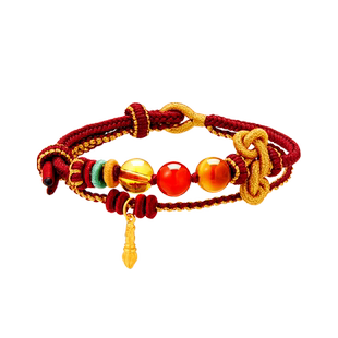 麦玲玲天然黄水晶珠串编绳饰品手串天然水晶手链手工编织红绳手绳