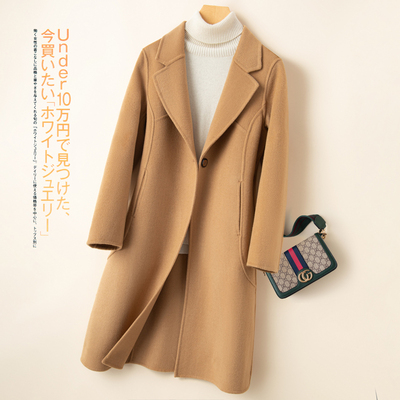 反季秋冬双面羊绒大衣女中长款西装领过膝修身显瘦纯羊毛呢子外套