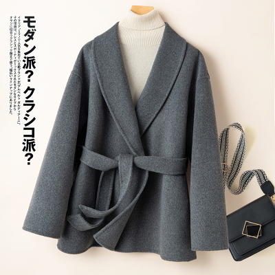 绒咔尼羊毛双面呢中长款毛呢外套