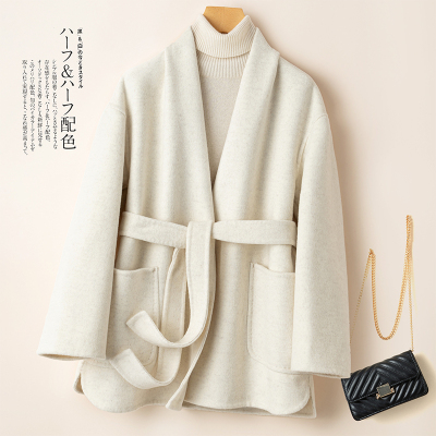 绒咔尼双面绒大衣中长款羊毛呢