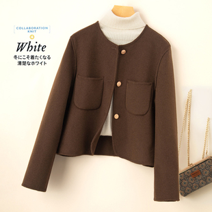 秋冬新款反季双面羊绒大衣女短款圆领气质宽松大码小个子毛呢外套