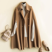 新款 赫本风双面羊绒大衣女英伦韩版 纯羊毛呢子斗篷外套宽松高级感