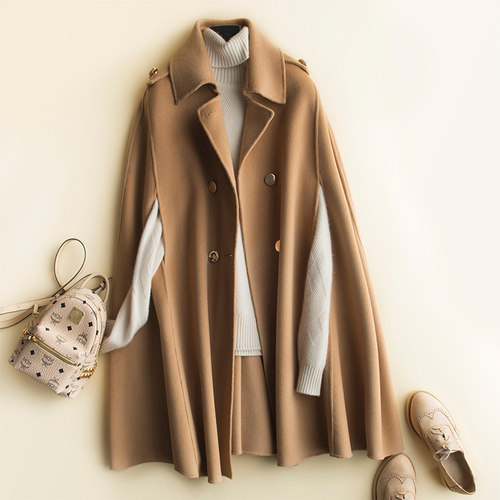 新款赫本风双面羊绒大衣女英伦韩版纯羊毛呢子斗篷外套宽松高级感