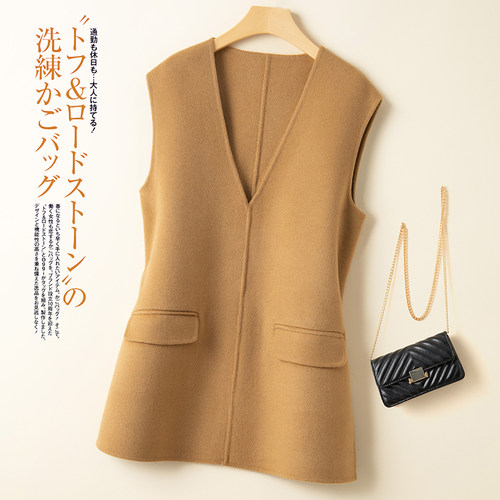 反季双面羊绒马甲女背心中长款外搭纯羊毛呢无袖大衣坎肩外套马夹