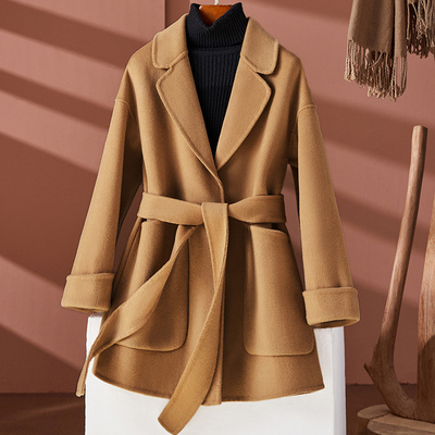 反季赫本风双面羊绒大衣女韩版中长款西装领宽松小个子羊毛呢外套