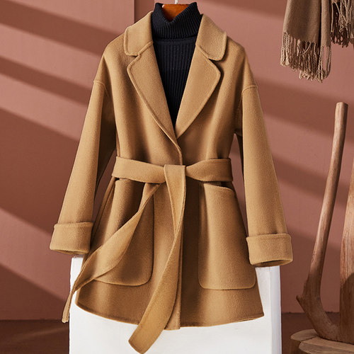 反季赫本风双面羊绒大衣女韩版中长款西装领宽松小个子羊毛呢外套