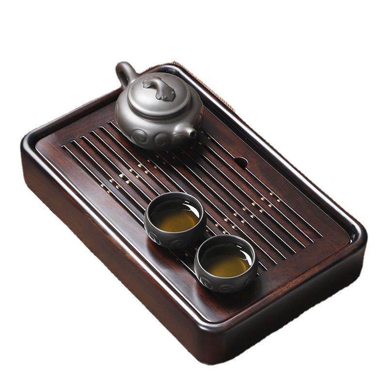 家用黑檀木实木茶盘茶台茶海简约办公室盛水蓄水小茶台水杯托盘