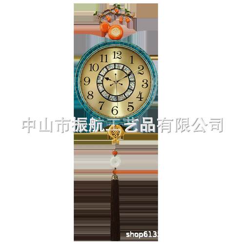 新中式黄铜挂钟家用客厅装饰壁钟创意玄关静音表挂墙轻奢石英钟