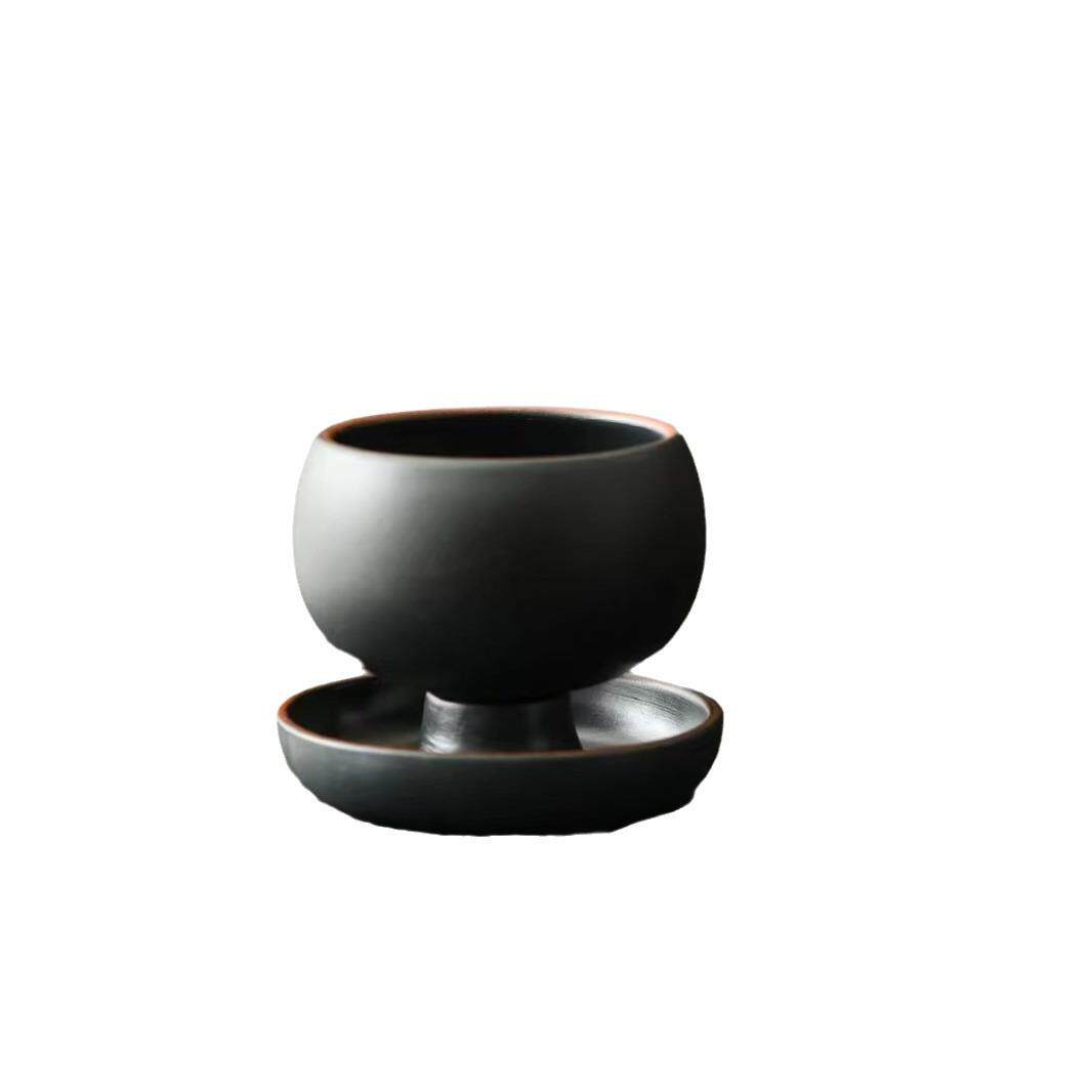 紫陶旋转主人杯茶托复古创意高档茶杯陶瓷家用个人专用大号大肚杯