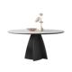 法式 现代简约纯白复古岩板圆桌 实木餐桌家用黑色圆形带转盘意式
