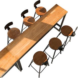 咖啡厅商用实木吧台桌阳台靠墙隔断高脚桌椅组合酒吧奶茶店长条桌