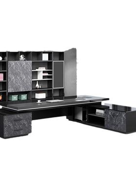 黑色老板桌简约现代大班台办公桌总裁桌主管桌椅组合办公家具