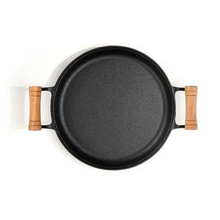 木柄家用煎饼锅铸铁平底锅烙饼鏊子摊煎饼果子工具不粘锅手抓饼锅