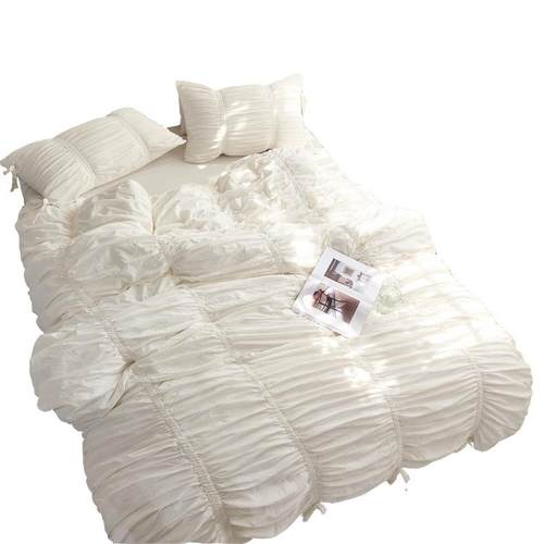 ins风清新纯棉韩版少女褶边公主风纯白全棉四件套单双人床上用品