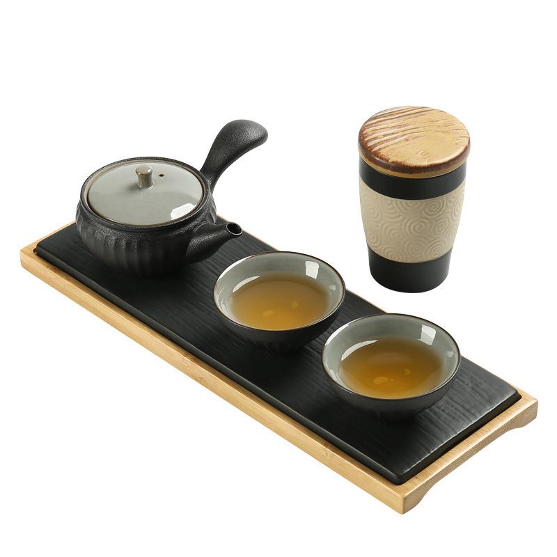 绚彩粗陶日式旅行茶具一壶二杯带茶叶罐茶盘商务会议促销活动礼品