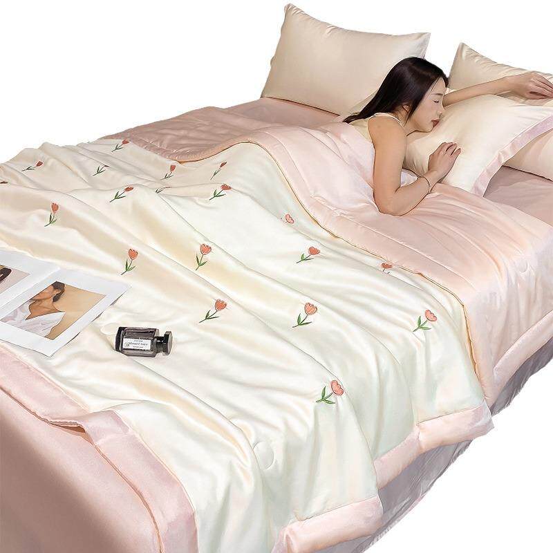 夏季冰丝夏凉被四件套宿舍夏天单人薄空调被子水洗冰丝三件套件