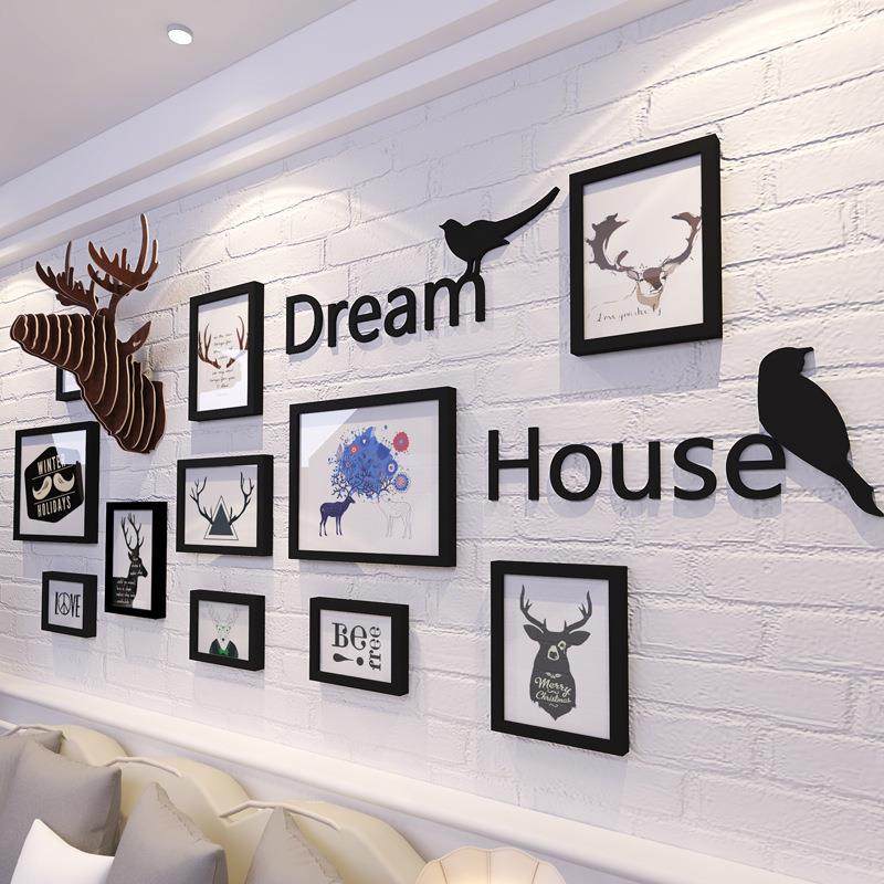 北欧简约照片墙实木相框客厅相片墙麋鹿墙饰壁饰挂墙组合,家居饰品,DIY亲子装饰画,淘宝优惠券,粉丝福利购,淘宝优惠卷