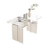 透明茶几实木简约奶油家用客厅侘寂风阳台飘窗边几电脑矮桌子极简