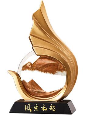 新中式轻奢艺术风生水起流沙画摆件办公室酒柜电视柜装饰乔迁礼物