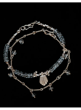 甜过初恋 蓝宝手链五角星贝壳白水晶人工水晶合成宝石链子饰品