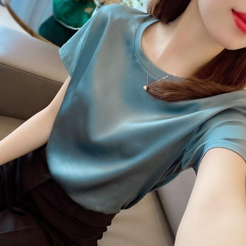欧洲站冰丝白色短袖t恤女2024年新款夏季薄款宽松韩版半袖体恤潮