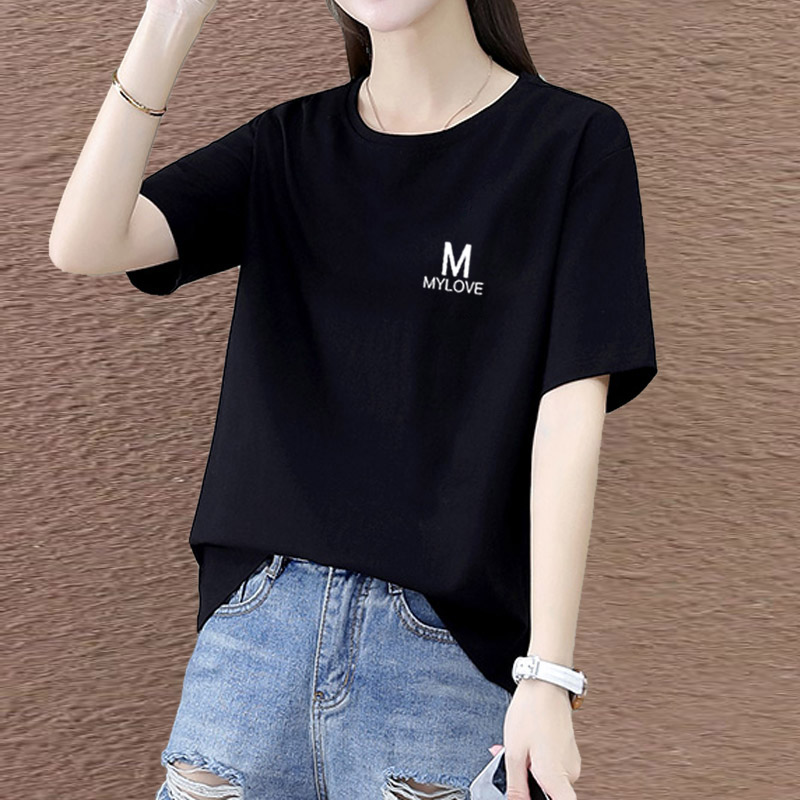 韩系黑色薄款短袖t恤女新款2025夏装时尚减龄大码显瘦遮肚子上衣