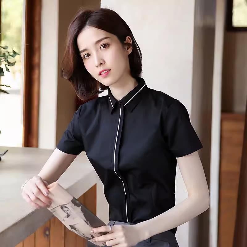 欧洲站短袖黑色衬衫女职业装夏季2024薄款气质工作服时尚洋气正装