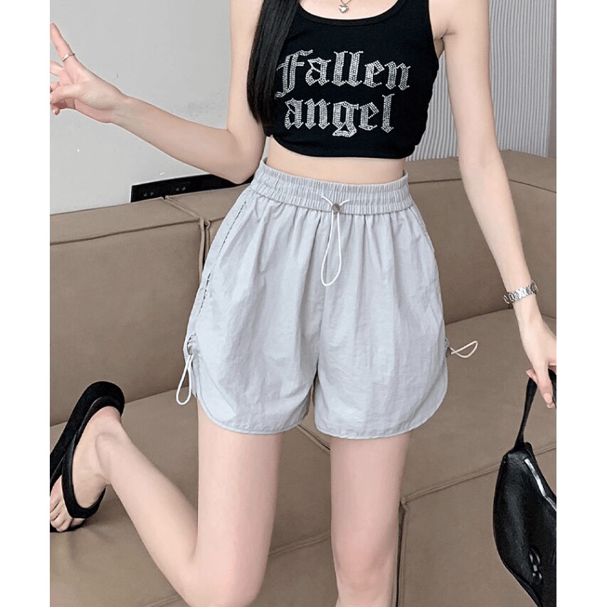 美式冰丝工装短裤女夏季新款薄款速干抽绳阔腿休闲裤高腰a字热裤