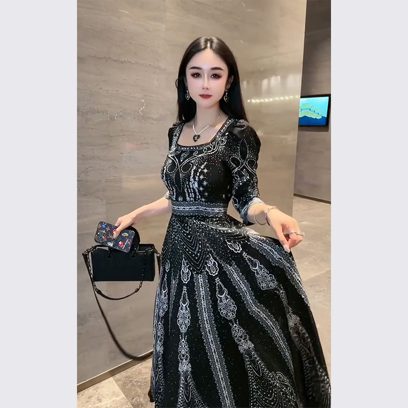 民族风黑色雪纺连衣裙气质名媛高端女神范高级感2024新款女装夏季