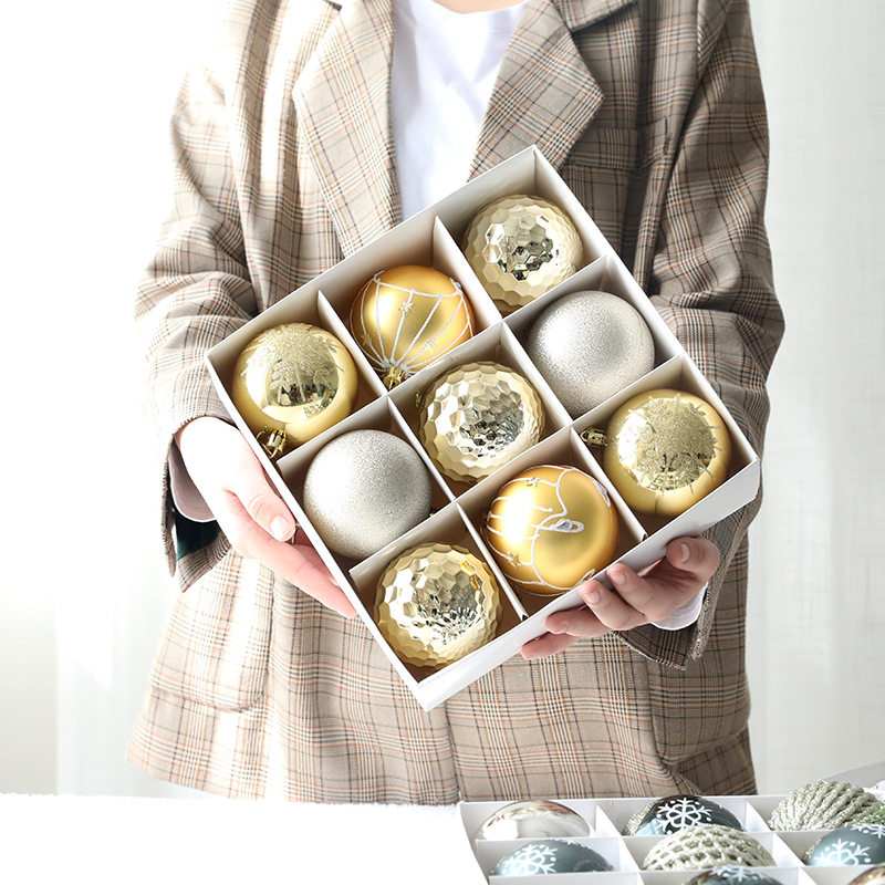 8cm圣诞球套装盒装彩绘圣诞球圣诞树装饰吊球挂饰挂件圣诞装饰品