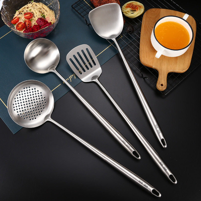 304不锈钢炒勺厨师专用炒菜勺子家用加长柄锅铲锅勺铲子汤勺手勺