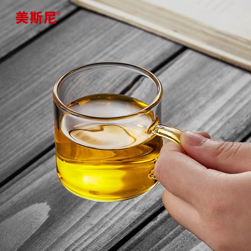 耐热玻璃彩色小茶杯带把杯透明主人杯茶碗直把家用耳把杯功夫茶具