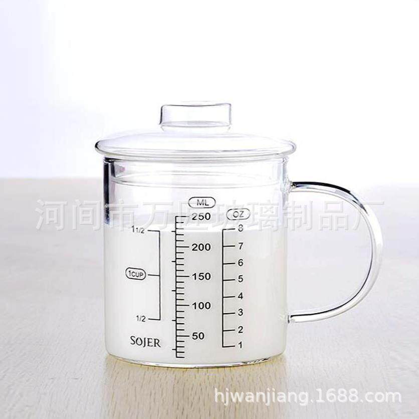 量杯牛奶杯耐热玻璃大小刻度杯厨房家用带把微波儿童圆形纯色水杯